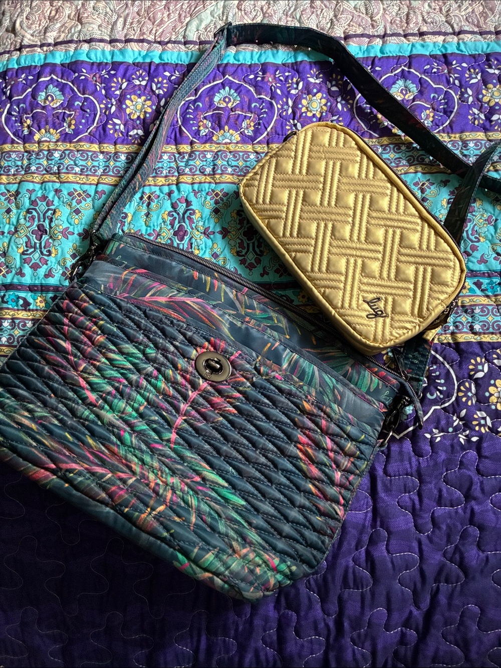 Lug Adagio + Coupe Quilted in Blue and gold color Detachable Crossbody bags.